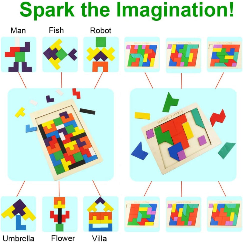 Children Pre-school Educational Colorful 3D Tangram Math Cube Imagination Shapes Game Puzzle Toy for Kids