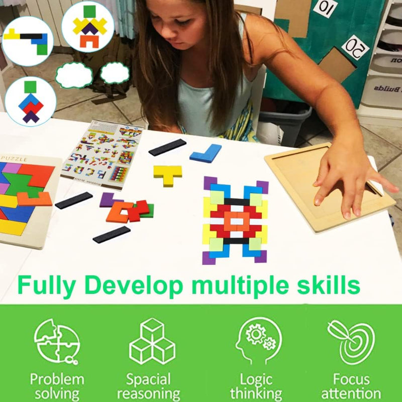 Children Pre-school Educational Colorful 3D Tangram Math Cube Imagination Shapes Game Puzzle Toy for Kids