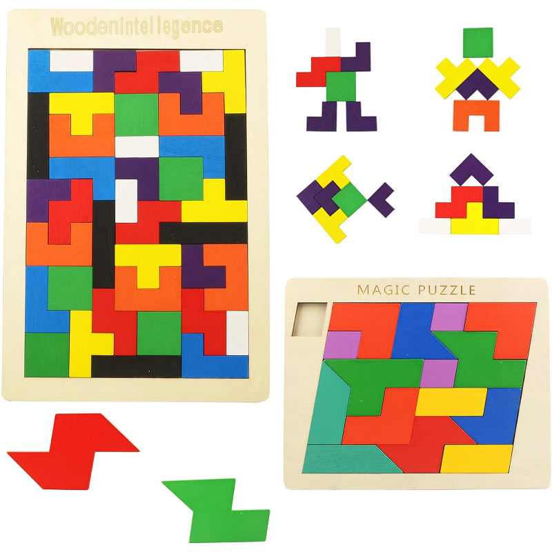 Children Pre-school Educational Colorful 3D Tangram Math Cube Imagination Shapes Game Puzzle Toy for Kids