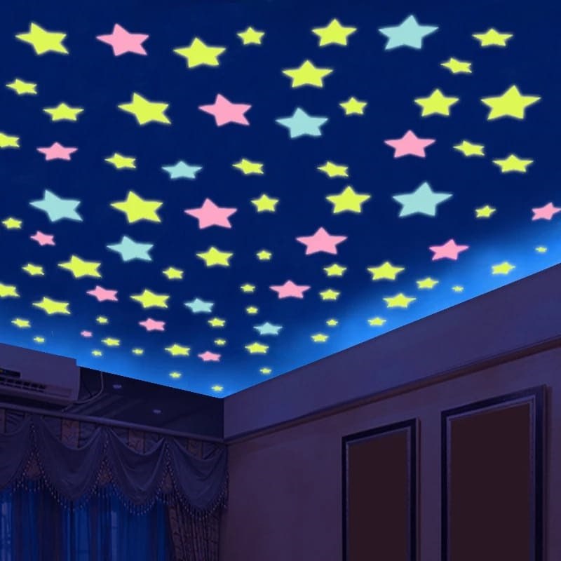 Pack Of 4 x 100 Pcs Glow In The Dark Stars Wall Stickers