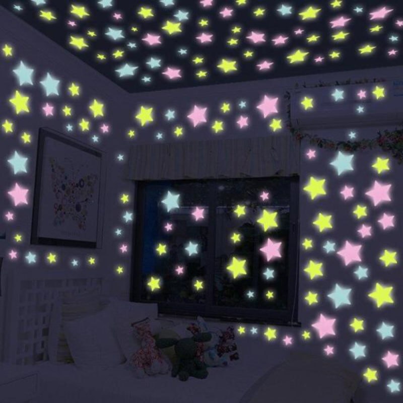 Pack Of 4 x 100 Pcs Glow In The Dark Stars Wall Stickers