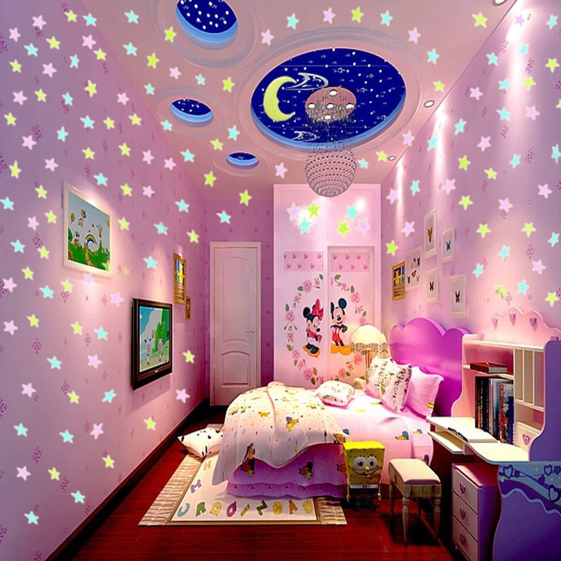 Pack Of 4 x 100 Pcs Glow In The Dark Stars Wall Stickers