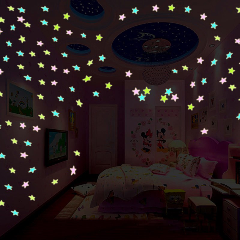 Pack Of 4 x 100 Pcs Glow In The Dark Stars Wall Stickers